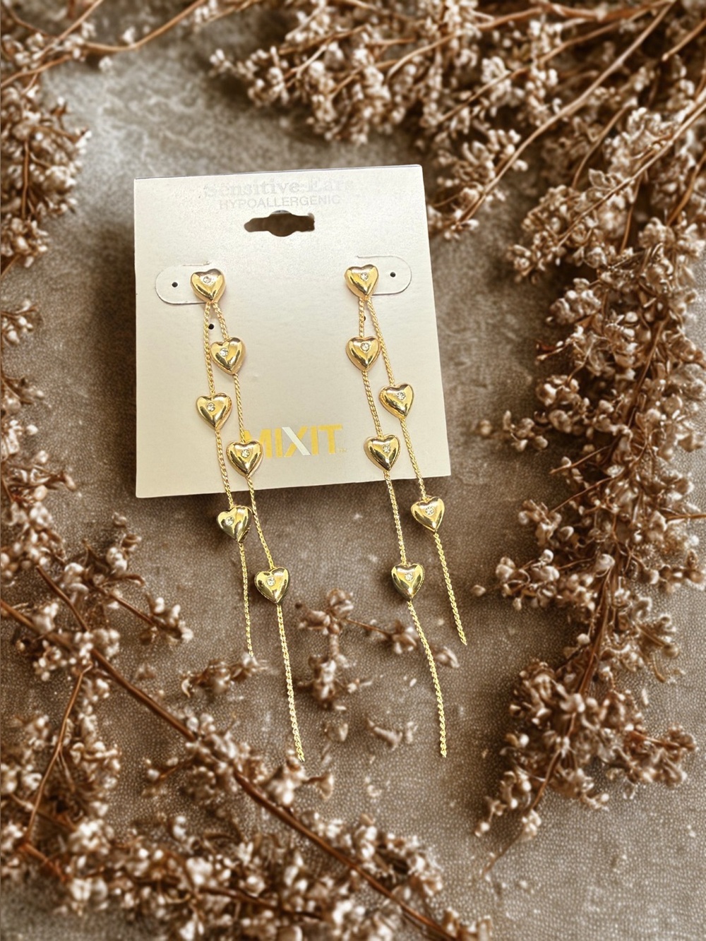 💛MIXIT💛Gold-Tone Heart Chain Drop Earrings/NWT